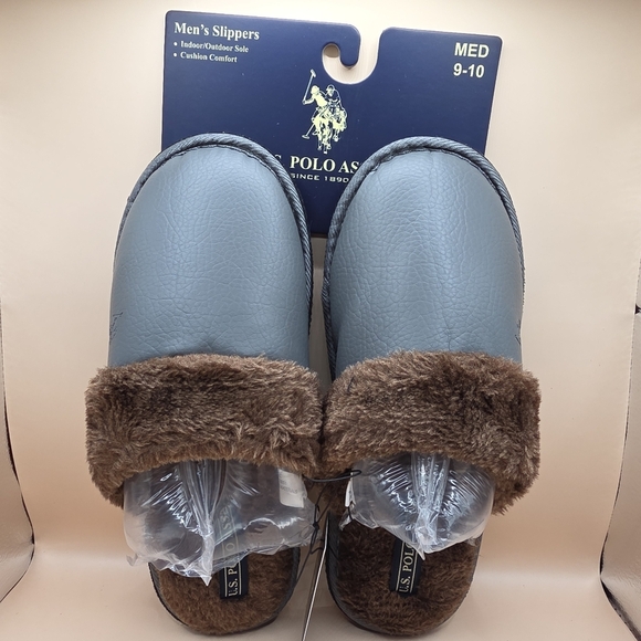 U.S. Polo Assn. Other - U.S. Polo Assn. Slippers Men's 9-10 Medium Grey Brown Fuzzy Slip-on House Shoes